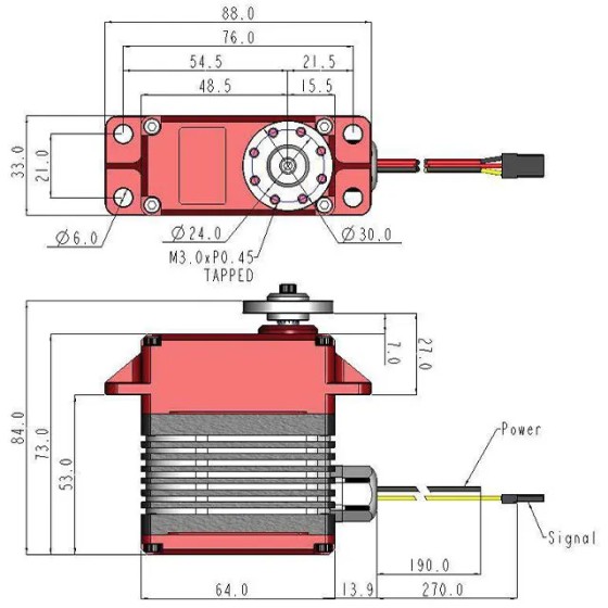 Hitec Servo MD1100WP 33mm, Waterproof DC Cored Metal Case Titanium Gear Actuator (14.8V) Rc Servo for Drone FPV Plane